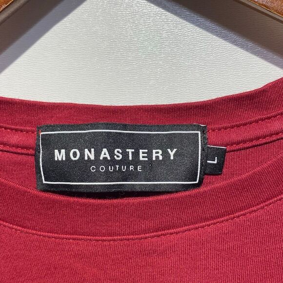 Monastery Couture Men's Red Cotton Crew Neck Short Sleeve T-Shirt Size Large - Picture 8 of 8